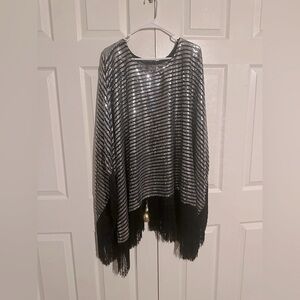 Silver and Black Striped Poncho